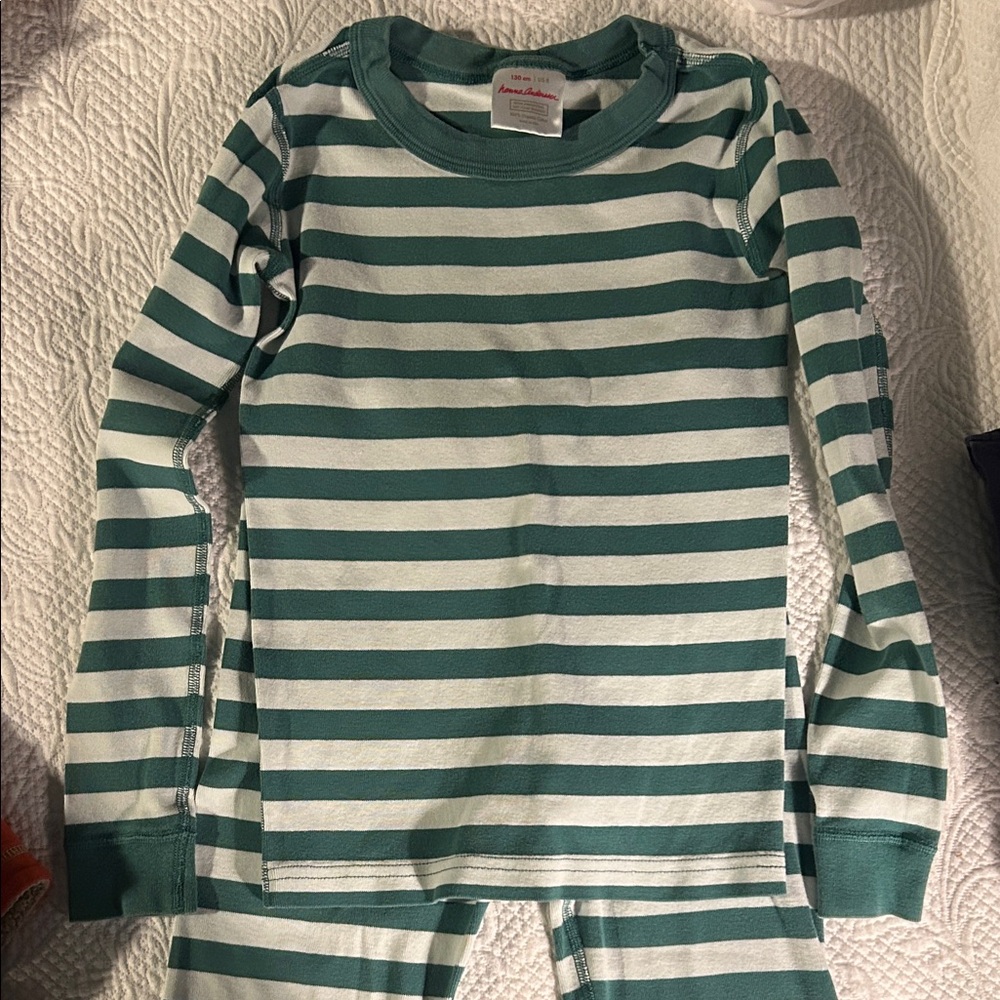 Hanna Andersson Green and Mint Striped Pajama Set